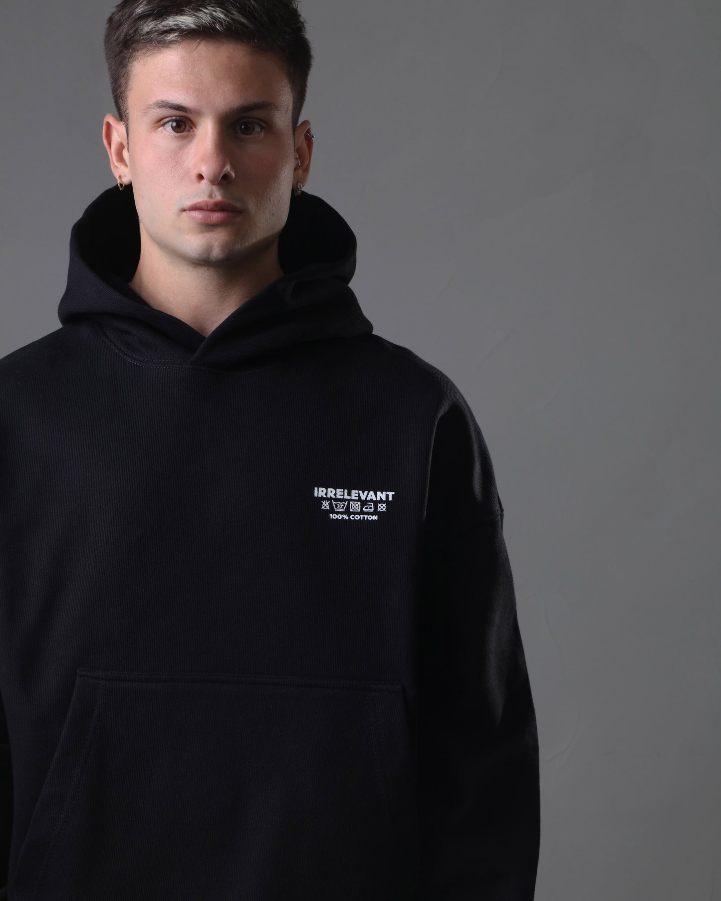 Irrelevant wash care hoodie